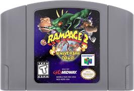Cartridge artwork for Rampage: Universal Tour on the Nintendo N64.