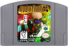 Cartridge artwork for Robotron 64 on the Nintendo N64.