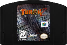 Cartridge artwork for Turok 2: Seeds of Evil on the Nintendo N64.