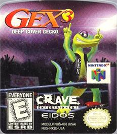 Top of cartridge artwork for Gex 3: Deep Cover Gecko on the Nintendo N64.