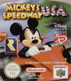 Top of cartridge artwork for Mickey's Speedway USA on the Nintendo N64.