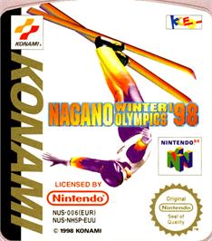 Top of cartridge artwork for Nagano Winter Olympics '98 on the Nintendo N64.
