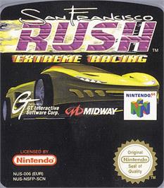 Top of cartridge artwork for San Francisco Rush: Extreme Racing on the Nintendo N64.