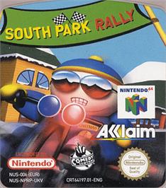 Top of cartridge artwork for South Park Rally on the Nintendo N64.
