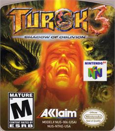 Top of cartridge artwork for Turok 3: Shadow of Oblivion on the Nintendo N64.