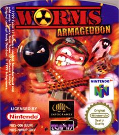 Top of cartridge artwork for Worms Armageddon on the Nintendo N64.