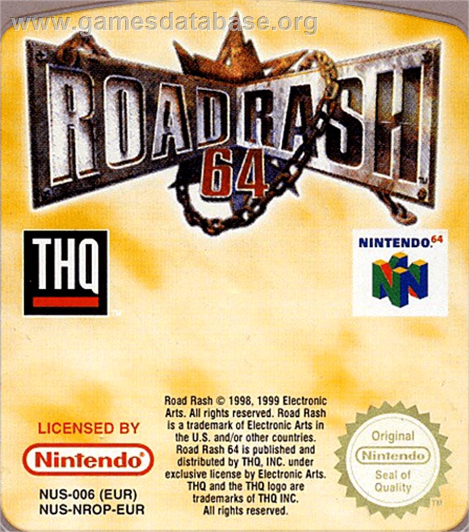 Road Rash 64 - Nintendo N64 - Artwork - Cartridge Top
