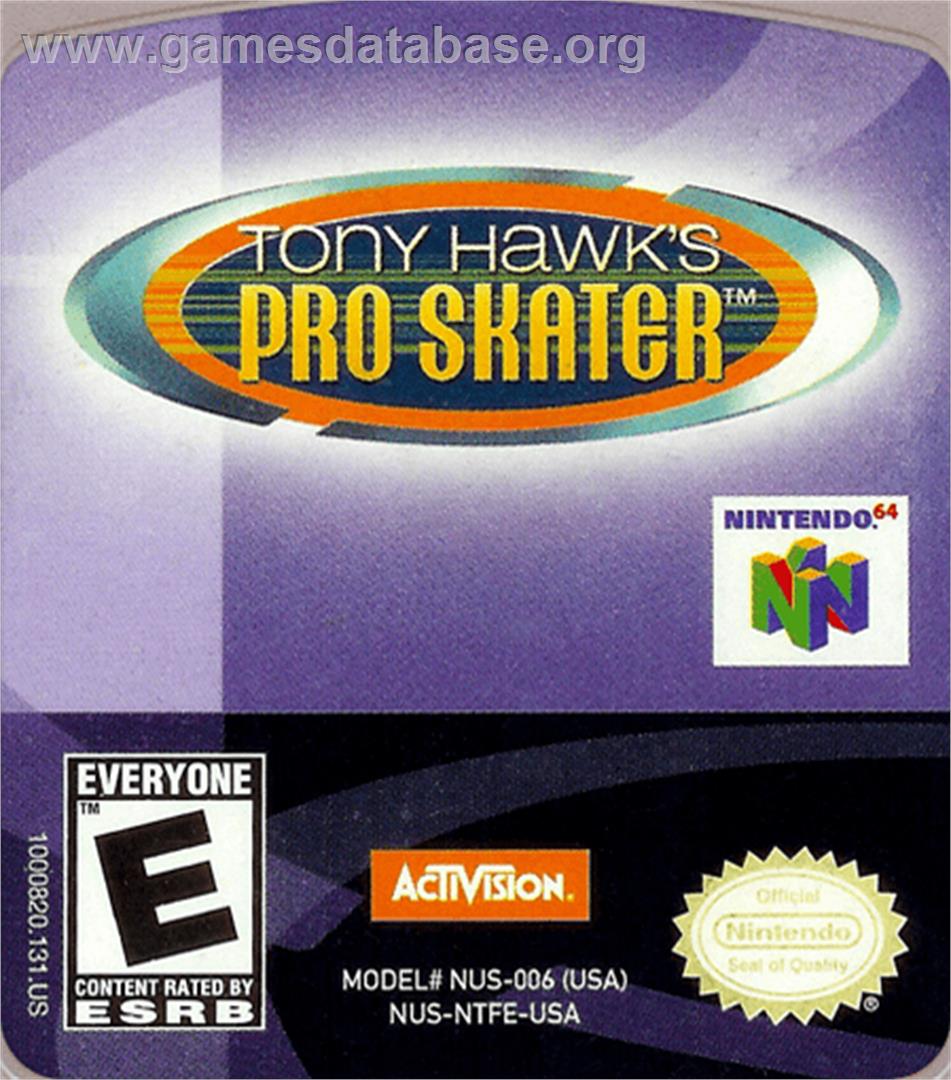 Tony Hawk's Pro Skater - Nintendo N64 - Artwork - Cartridge Top