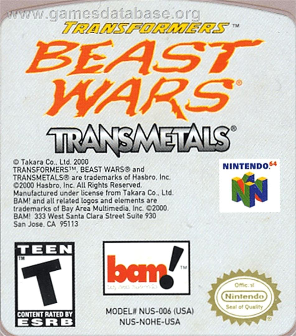 Transformers: Beast Wars Transmetals - Nintendo N64 - Artwork - Cartridge Top