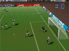 In game image of FIFA 98: Road to World Cup on the Nintendo N64.