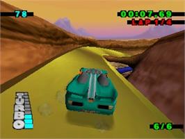 In game image of Hot Wheels: Turbo Racing on the Nintendo N64.