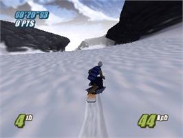 In game image of King Hill 64: Extreme Snowboarding on the Nintendo N64.