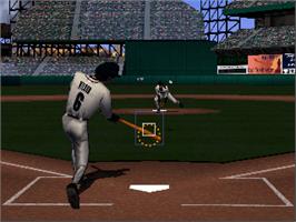 In game image of Major League Baseball Featuring Ken Griffey Jr on the Nintendo N64.