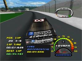 In game image of NASCAR 2000 on the Nintendo N64.