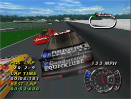 In game image of NASCAR 99 on the Nintendo N64.