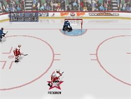 In game image of NHL 99 on the Nintendo N64.