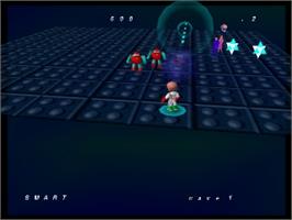In game image of Robotron 64 on the Nintendo N64.