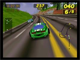 In game image of San Francisco Rush: Extreme Racing on the Nintendo N64.