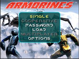 Title screen of Armorines: Project S.W.A.R.M. on the Nintendo N64.