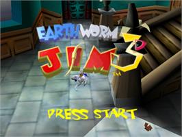 Title screen of Earthworm Jim 3D on the Nintendo N64.