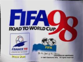 Title screen of FIFA 98: Road to World Cup on the Nintendo N64.