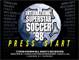 Title screen of International Superstar Soccer '98 on the Nintendo N64.