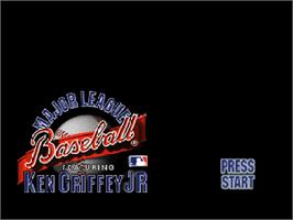 Title screen of Major League Baseball Featuring Ken Griffey Jr on the Nintendo N64.