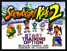Title screen of Snowboard Kids 2 on the Nintendo N64.