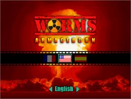 Title screen of Worms Armageddon on the Nintendo N64.