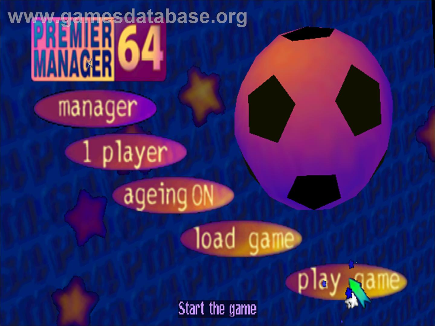 Premier Manager 64 - Nintendo N64 - Artwork - Title Screen