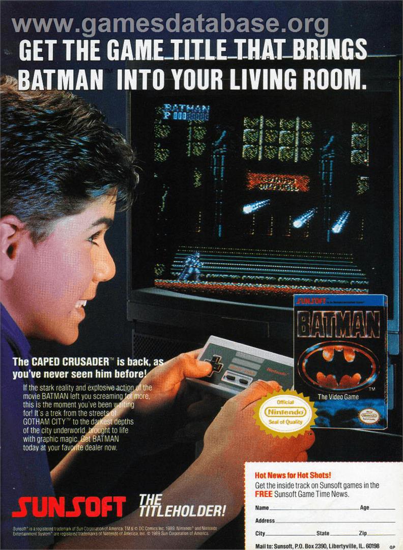 Batman: The Video Game - Nintendo NES - Artwork - Advert
