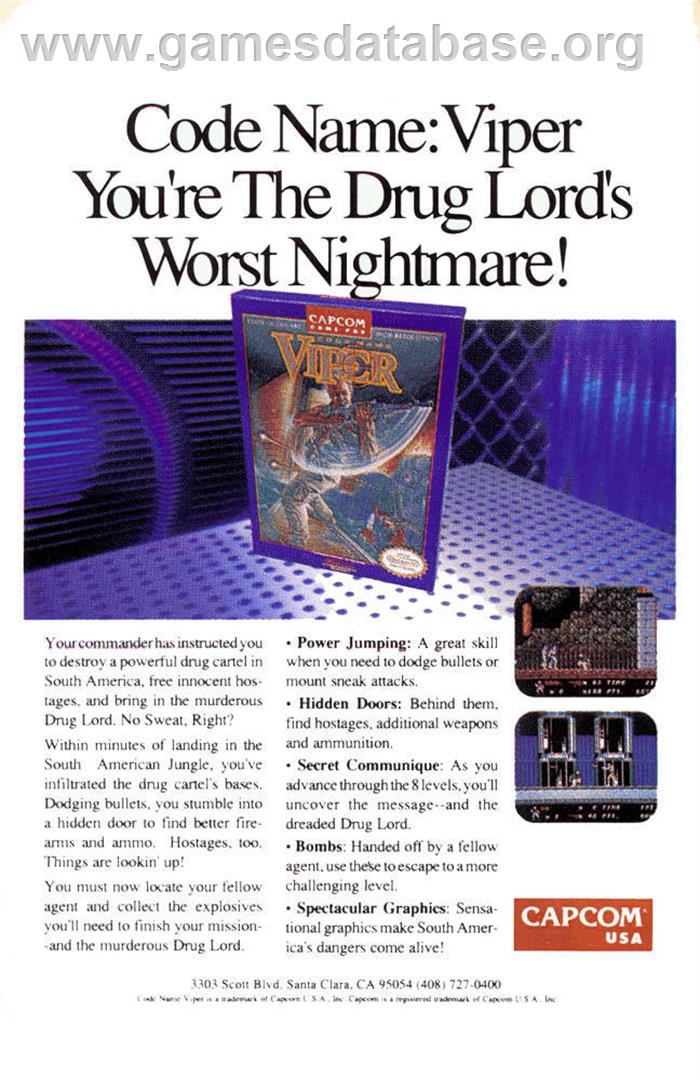 Code Name: Viper - Nintendo NES - Artwork - Advert