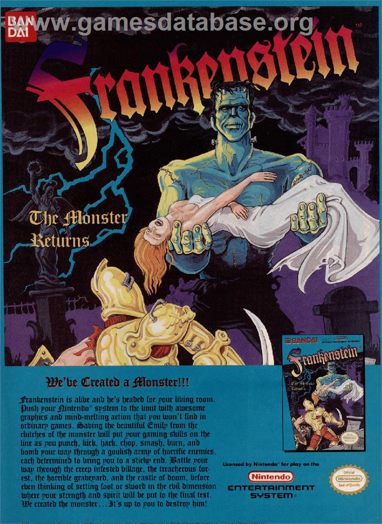Frankenstein: The Monster Returns - Nintendo NES - Artwork - Advert