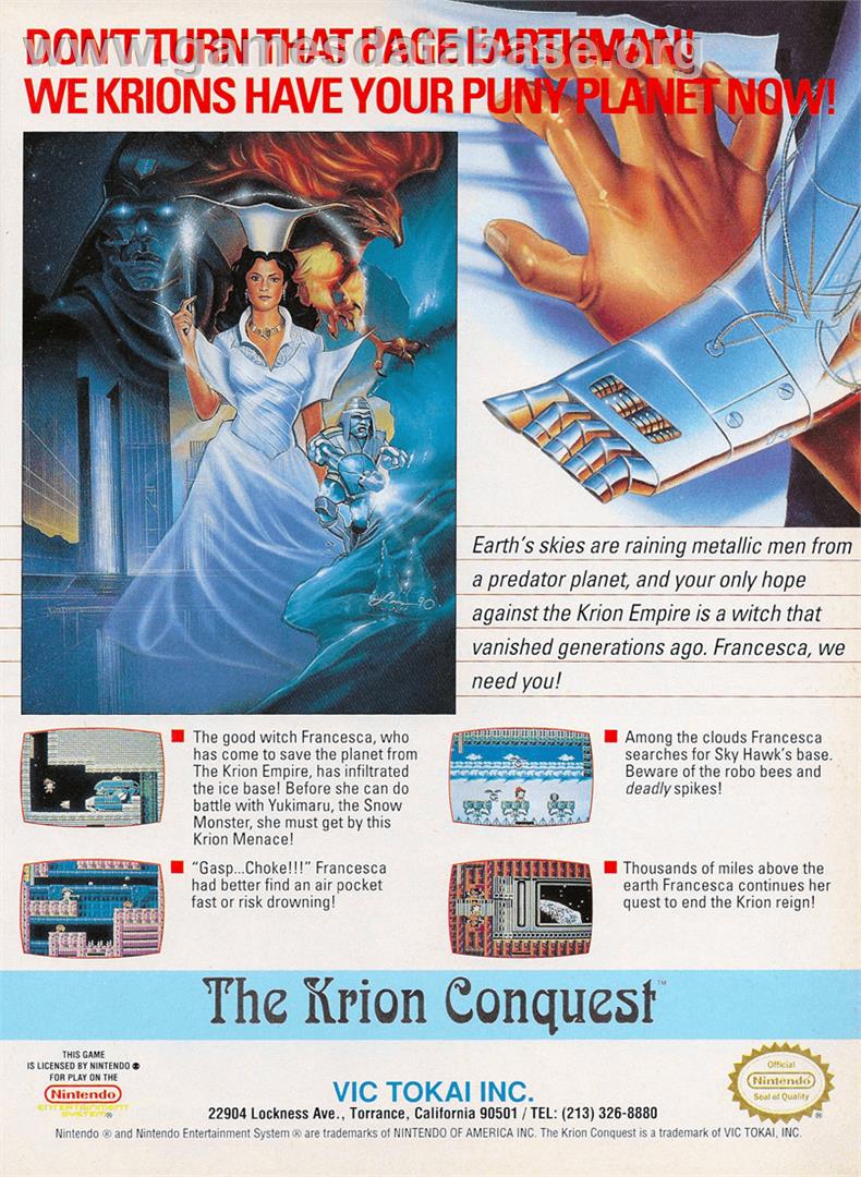 Krion Conquest - Nintendo NES - Artwork - Advert