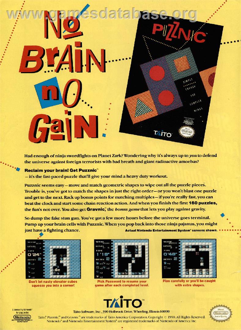 Puzznic - Nintendo NES - Artwork - Advert