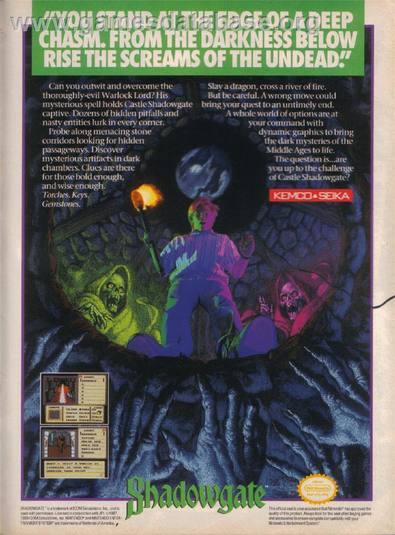 Shadowgate - Nintendo NES - Artwork - Advert