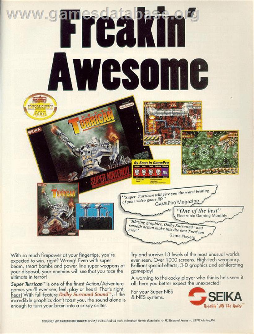 Super Turrican - Nintendo SNES - Artwork - Advert