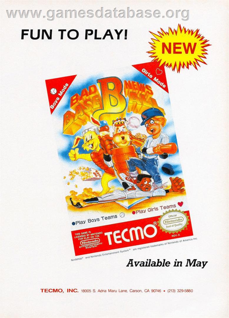 Tecmo Baseball - Nintendo NES - Artwork - Advert