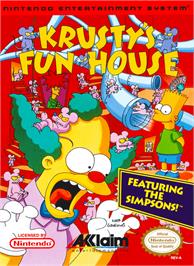 Box cover for Krusty's Fun House on the Nintendo NES.