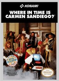 Box cover for Where in Time is Carmen Sandiego on the Nintendo NES.