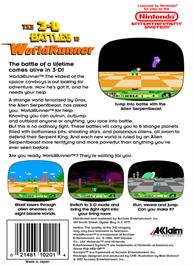 Box back cover for 3D World Runner on the Nintendo NES.