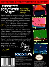 Box back cover for Addams Family: Pugsley's Scavenger Hunt on the Nintendo NES.