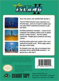 Box back cover for Adventure Island 2 on the Nintendo NES.