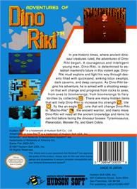 Box back cover for Adventures of Dino-Riki on the Nintendo NES.