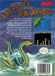 Box back cover for Adventures of Tom Sawyer on the Nintendo NES.