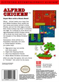 Box back cover for Alfred Chicken on the Nintendo NES.