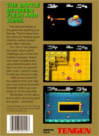 Box back cover for Alien Syndrome on the Nintendo NES.