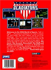 Box back cover for American Gladiators on the Nintendo NES.