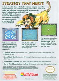 Box back cover for Archon: The Light and the Dark on the Nintendo NES.
