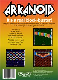 Box back cover for Arkanoid on the Nintendo NES.